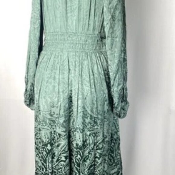 NEW ANTHROPOLOGIE Maxi Dress Green Size M Jacquard High Neck Balloon Sleeve - Picture 8 of 11